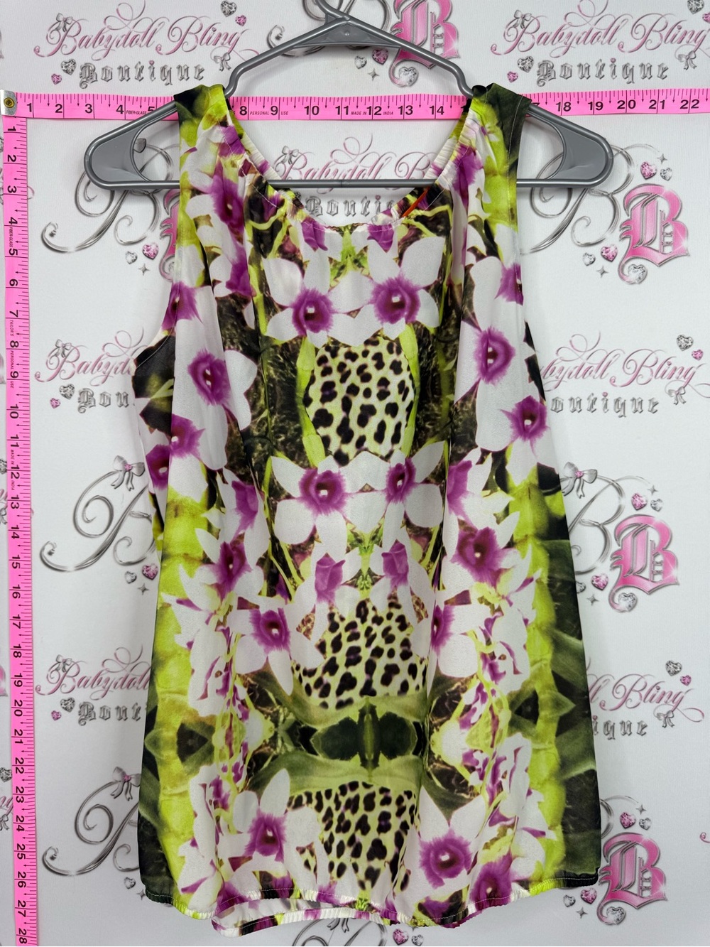 Joe Fresh Floral & Leopard Print Chiffon Tank Top - White, Purple, Green, Black